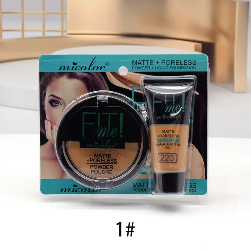 Micolor Fit Me 2 IN 1 Poreless Powder & Liquid Foundation Full Coverage Liquid Concealer Scars Dark Circles Acne Cosmetic Set