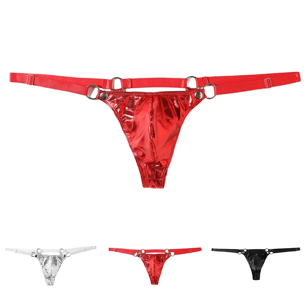 String en cuir verni pour hommes, 1 pièce, string Sexy, dos en V, anneau bas, poche bombée, Lingerie, sous-vêtements Gay Sissy, vêtements de club chauds