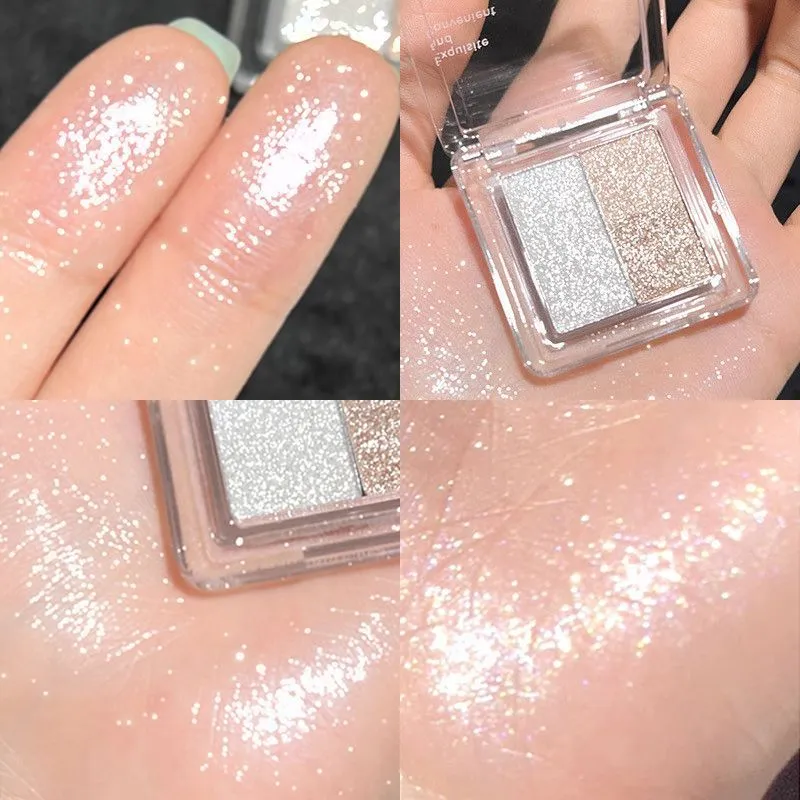 3 Colors Glitter Eyeshadow Palette Mini Shimmer Diamond Sparkle Eye Makeup Fine Sequins Long Lasting for Daily Dating Party