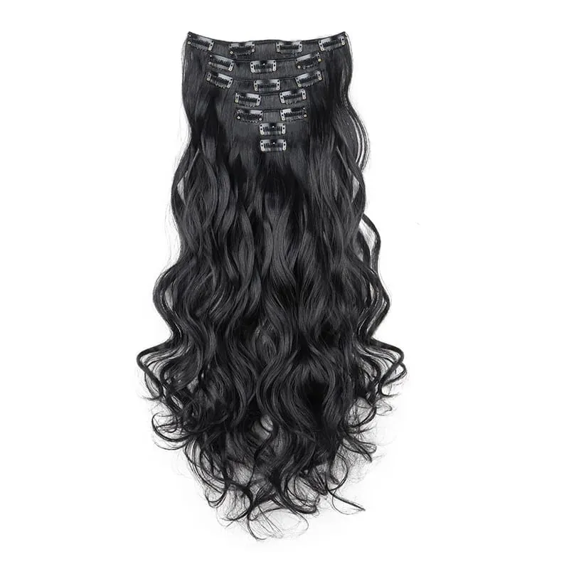 Clip In Hair Extensions 7 PCS Full Head 18Inch Long Curly Wavy Synthetic Hair Pieces Natural Wavy For Women GirlsHair cosplaywig