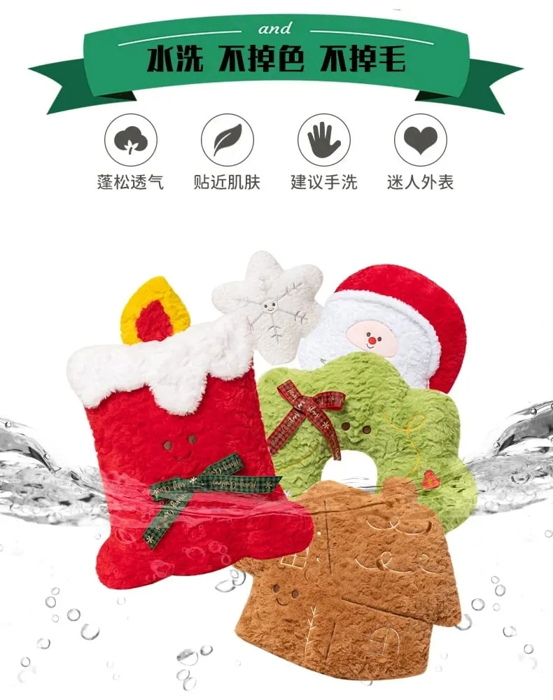 Christmas Plush Pillow Cute Santa Snowflake Gingerbread House Wreath Stuffed Cushion Soft Fluffy Home Decor Xmas Gift — image 6