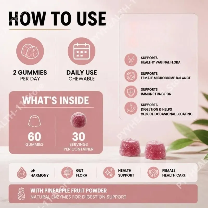 Vaginal Flora Gummies with Lactobacillus Acidophilus and Vitamin C Support for Female Microbiome Balance 60 Gummies — image 4