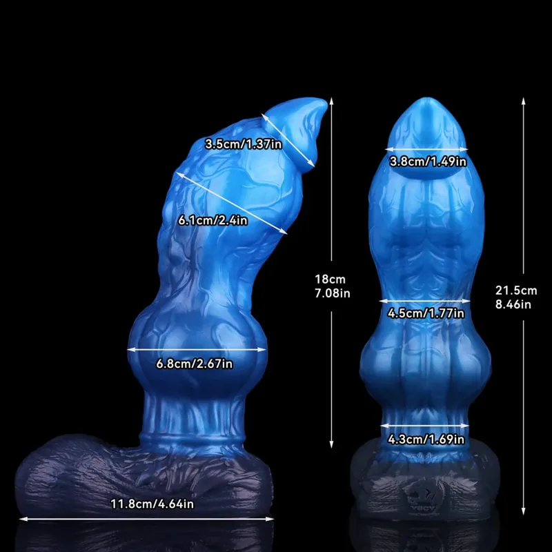 Double Layer Silicone Fantasy Dog Knot Dildo Blue Butt Plug with Sucker Anal Dilator Masturbate Sex toy for Adult 18+