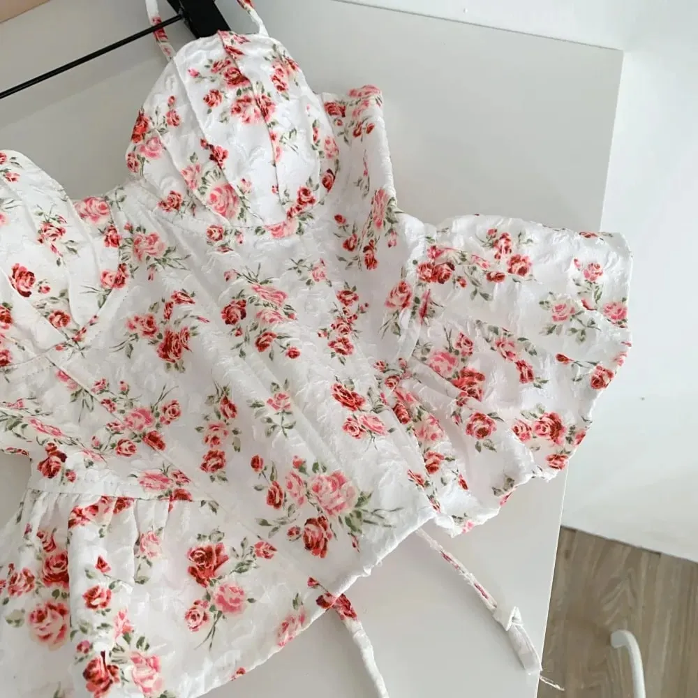 เซ็กซี่ Slim Corset ruffle พิมพ์เกาหลี Camis Tank Top Basic แฟชั่นปิดไหล่ฤดูร้อนเสื้อผ้าผู้หญิง — image 6