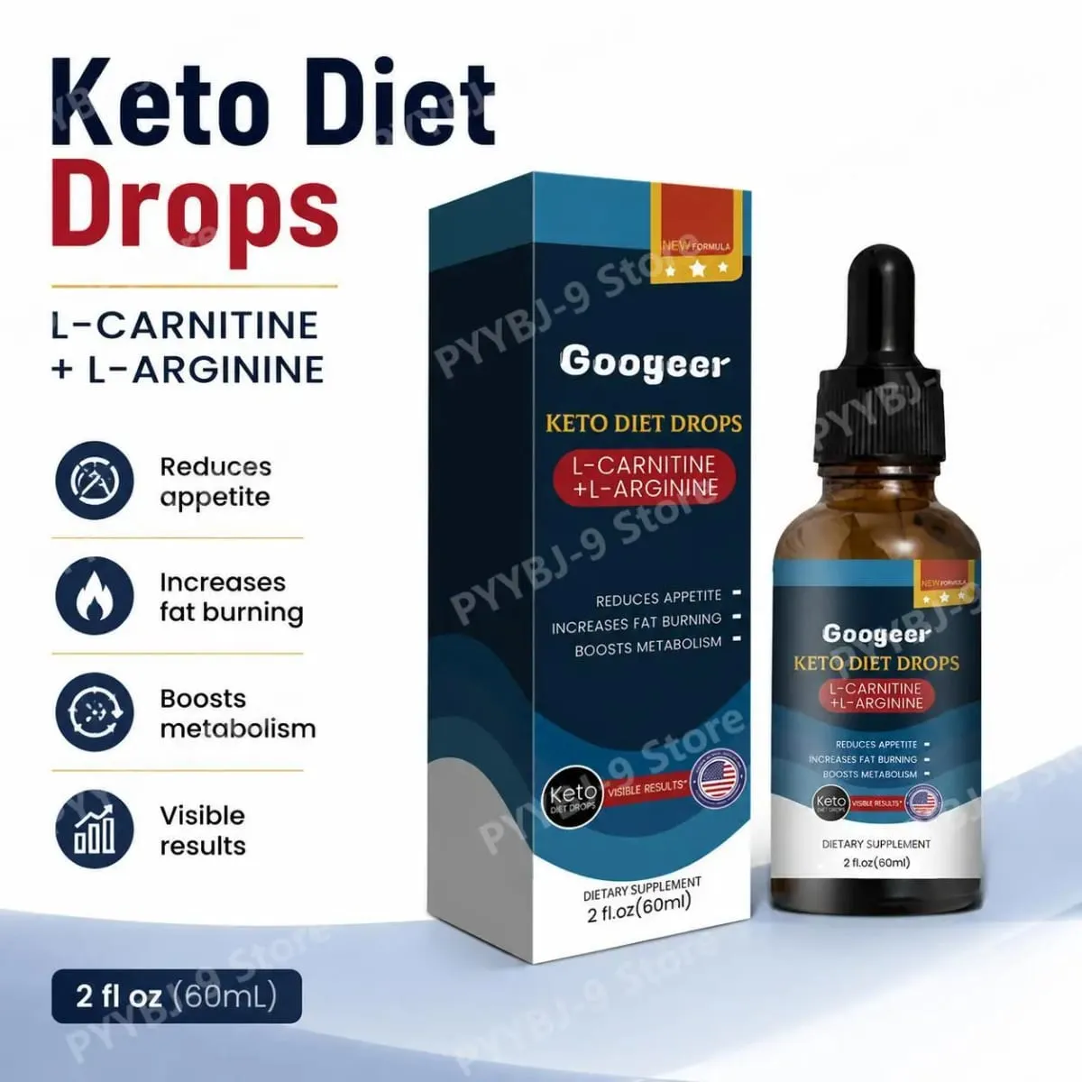 Googeer Keto Diet Drops New Formula with L-Carnitine Tartrate and L-Arginine HCl Plus Green Tea Leaf Extract 2 Fl Oz (60 ML) — image 2