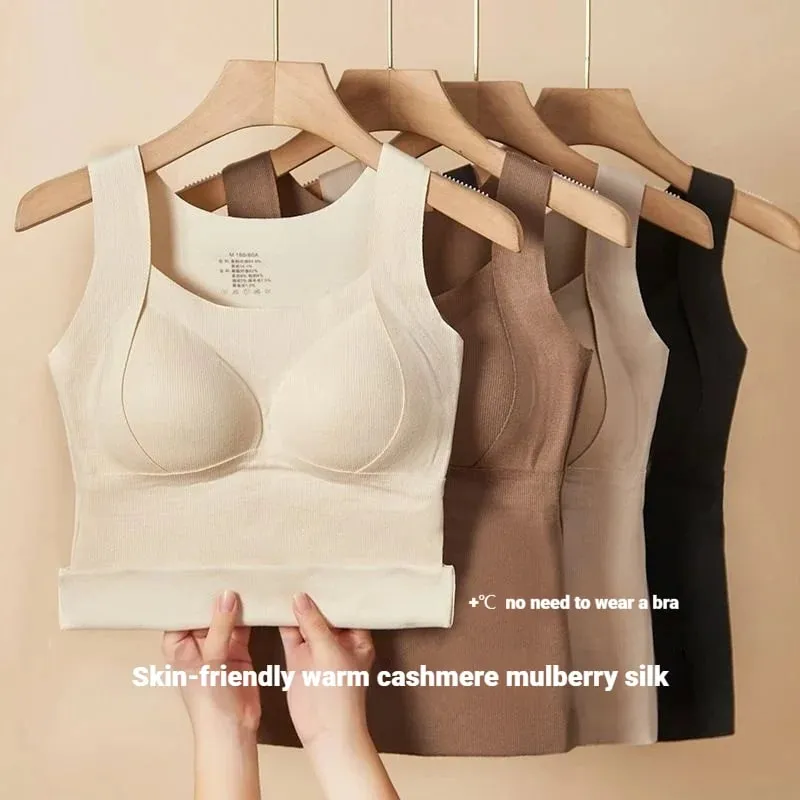Womens Thermal Vest With Built In Bra Seamless Warm Lined Tank Top For Inner Winter Bottoming Top Friendly Intimate Lingerie New — image 4
