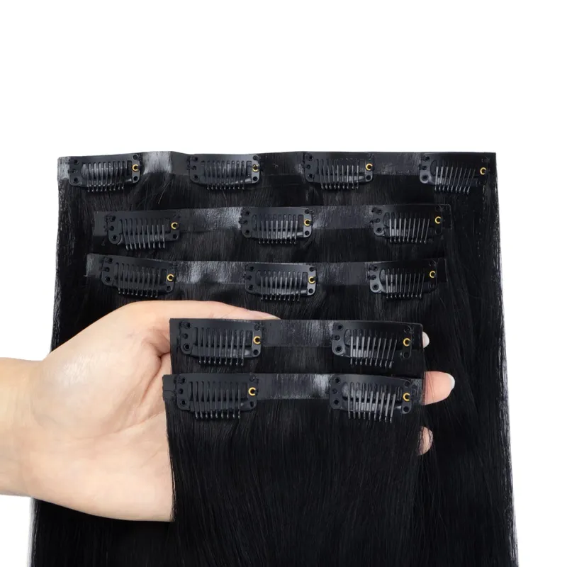 PU ไม่มีรอยต่อคลิปในส่วนขยายของผมธรรมชาติที่มองไม่เห็น PU เทป Weft คลิป Ins เครื่อง Remy 12-24 นิ้วคลิปที่มองไม่เห็น Ins 7PCS