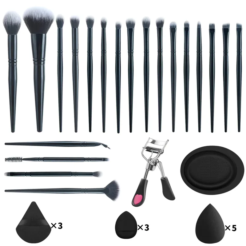 33Pcs Makeup Tool Kit 20 Makeup Brushes na May Powder Puff Cleaning Bowl Eyelash Curler Full Face Eye Makeup Set
