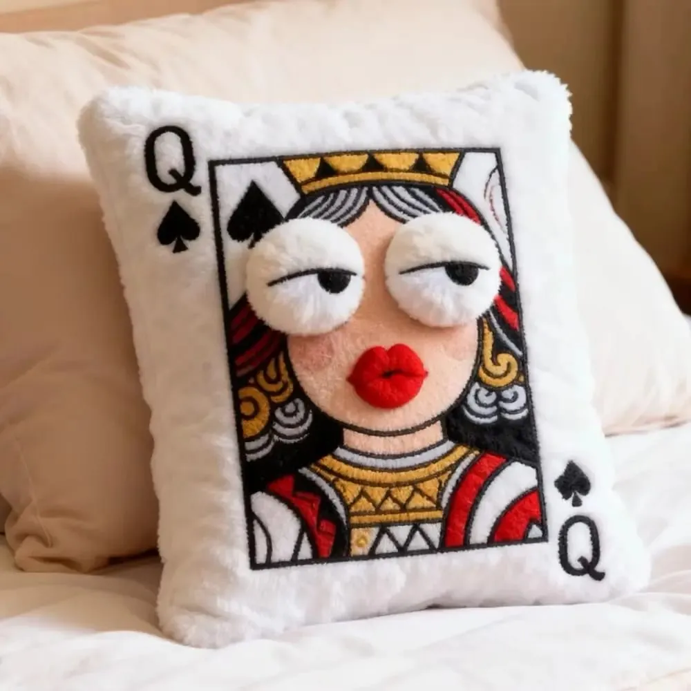 Patchwork Style Poker Card Cushion 3D Big Eyes High-Value Design Embroidered Pillow Card Game Theme Patchwork Pillow Gift Giving — image 2