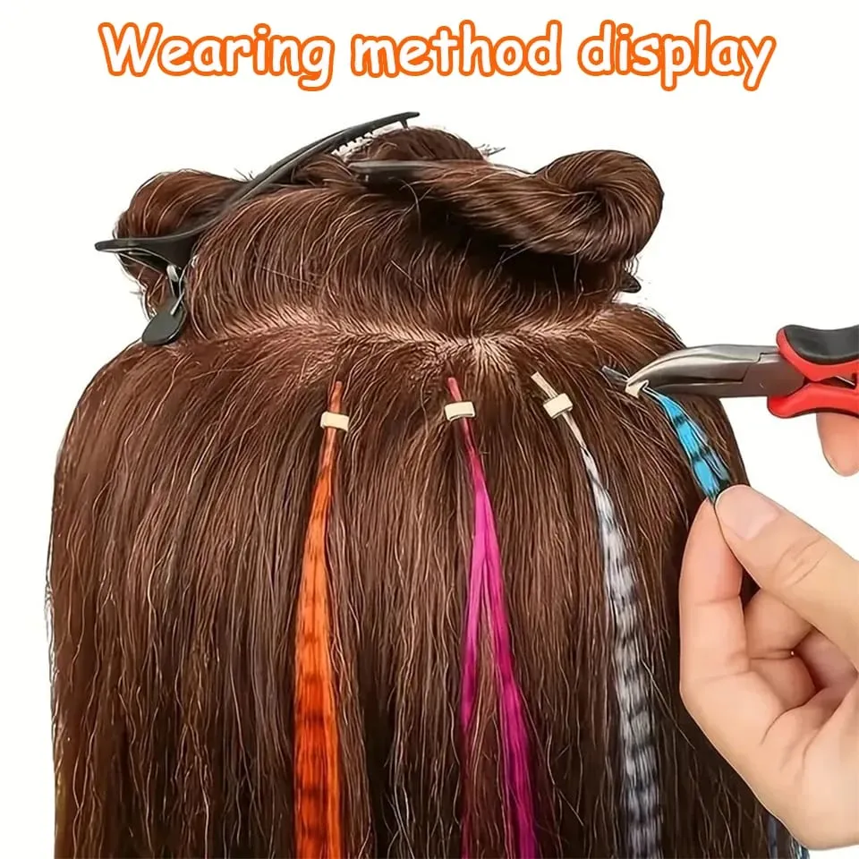 Synthetic Colored Feather Hair Extensions 16Inch Blue Purple For Women Zebra Line Feather Hairpiece For Women New Year Carnival — image 3