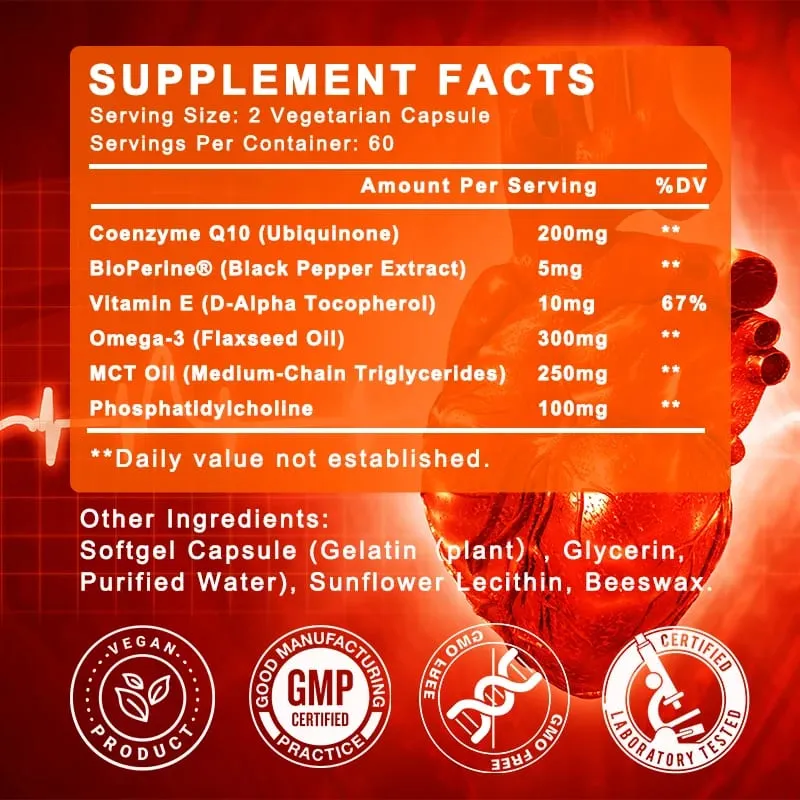 COQ10 Coenzyme Q10 200mg for Energy Antioxidant Cardiovascular Brain Health Natural Non-GMO — image 3