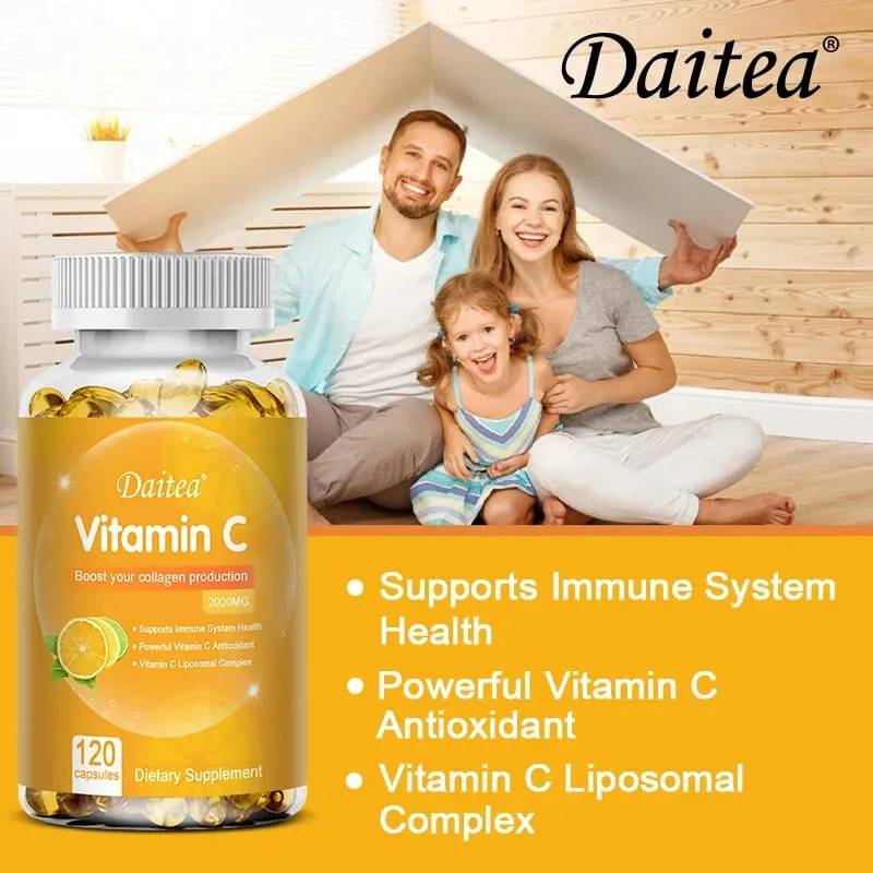 Vitamin C Capsules - 2000mg Promote Collagen Production Support Skin and Immune Health Powerful Antioxidant 120 Capsules