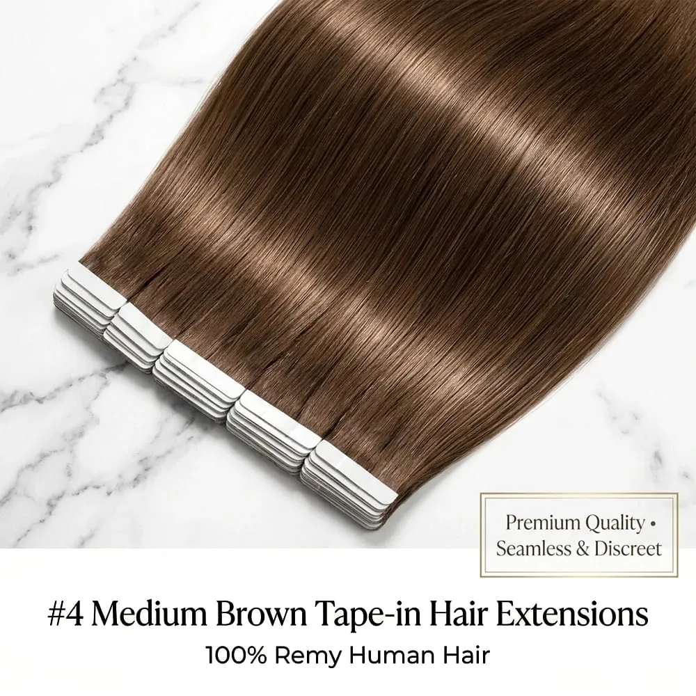 22 24 Inch 4A Medium Brown Tape In Hair Extensions Human Hair Seamless Invisible 21Pcs/Pack 50g Remy Colored Straight Brazilian 100% Pure Human Hair For Women — image 3