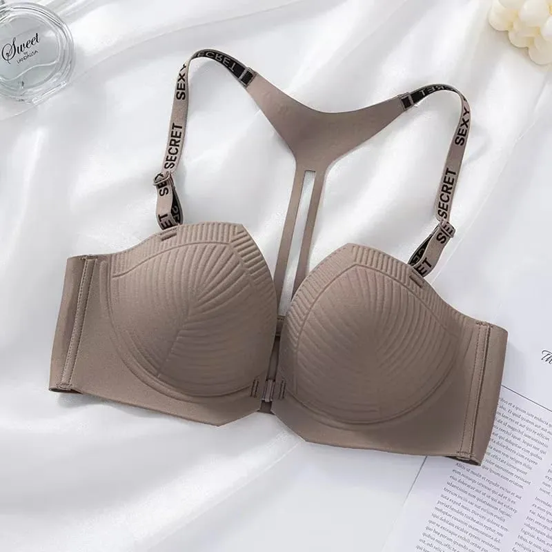 2025 Seamless Backless Front Closure Push up Bra with Y-shaped Letter Straps Anti-Sagging for Women Sexy Lingerie
