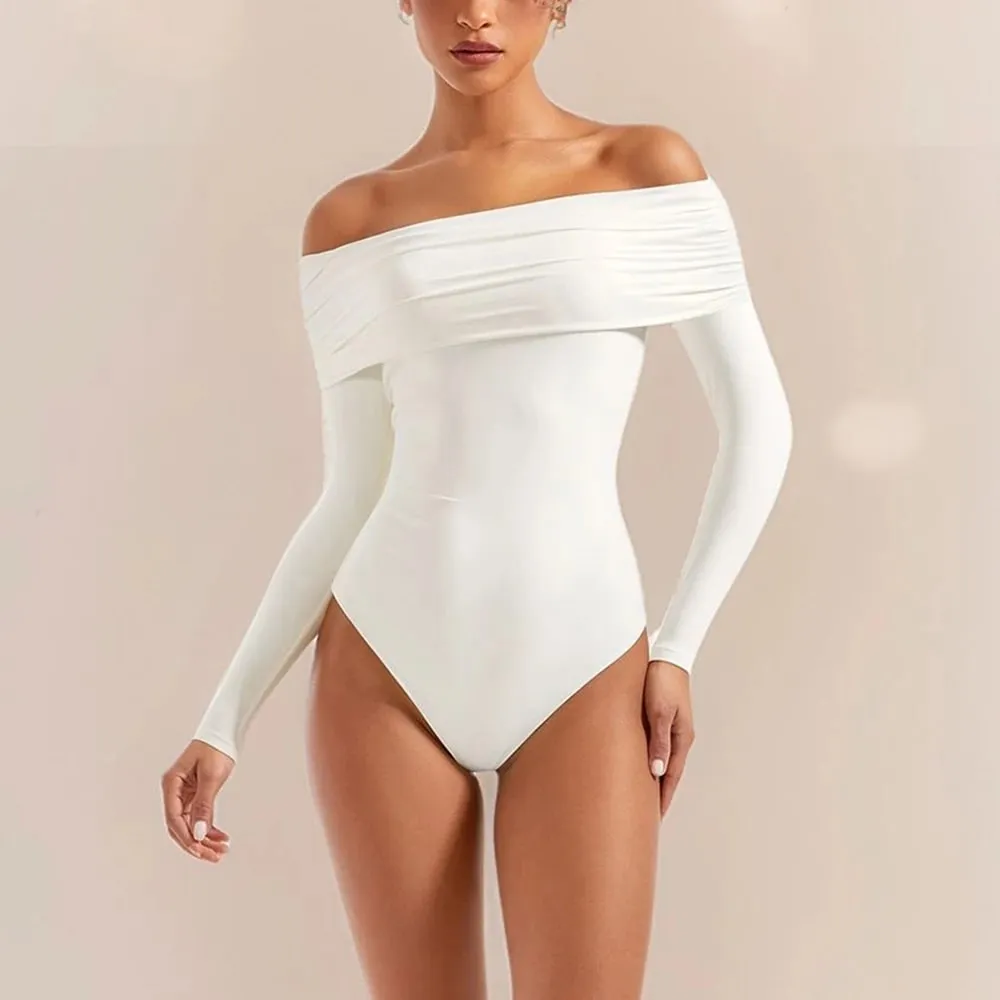 Basic Long Sleeve Bodysuit Blouse for Women Autumn Winter Slim Fit Off Shoulder Bodysuits Streetwear Y2K Bodycon Rompers Femme — image 2