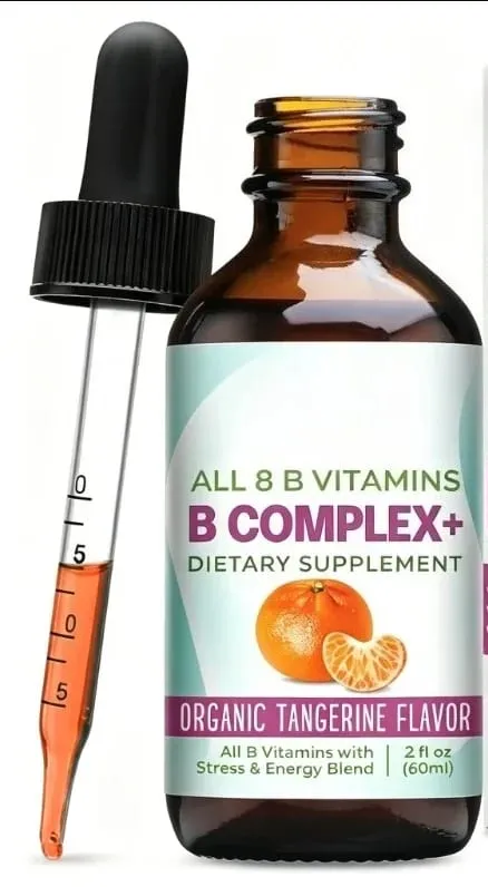 Vitamin B Complex Liquid Drops Supplement Vegan B1 B2 B3 B5 B6 Biotin Folate and Choline Plus Blend for Energy Support 60ml