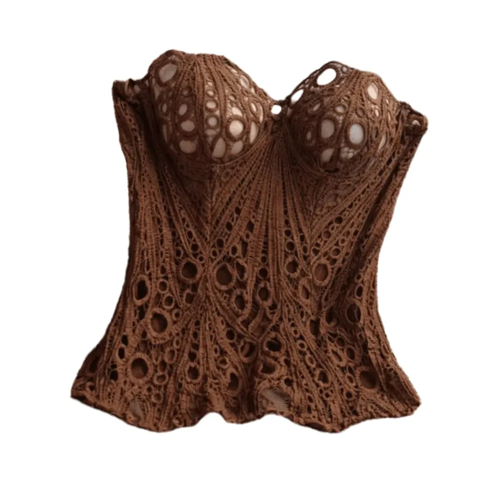 Bustier Back Tie Hollow Out Corset Top Irregular Hem Fishbone Lace Corset Mesh Splicing Women Underwear Clubwear — image 8