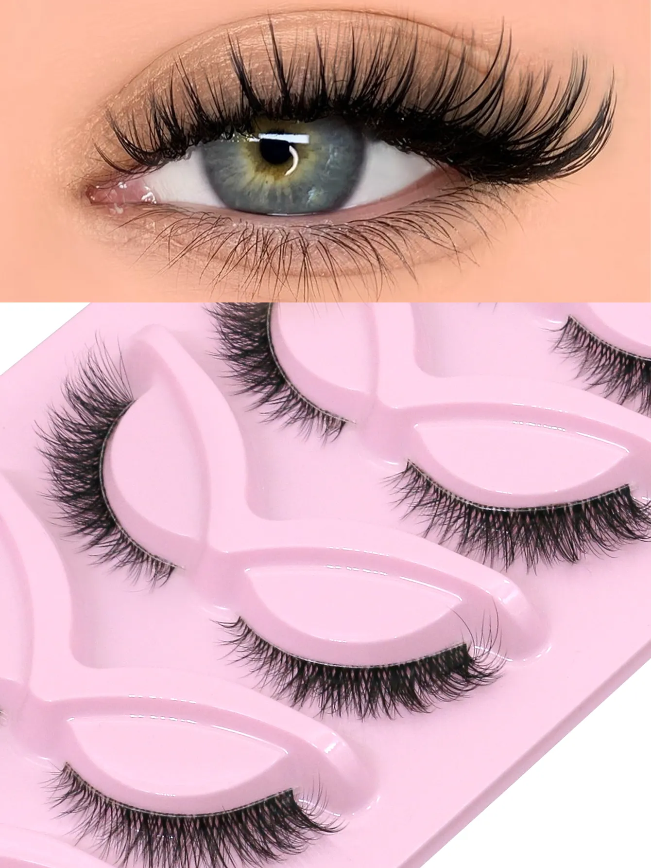 False Eyelashes Fox Eye 7 Pairs Pack Natural Look Fluffy Wispy Cat Eye Lashes Soft Faux Mink Lashes Makeup