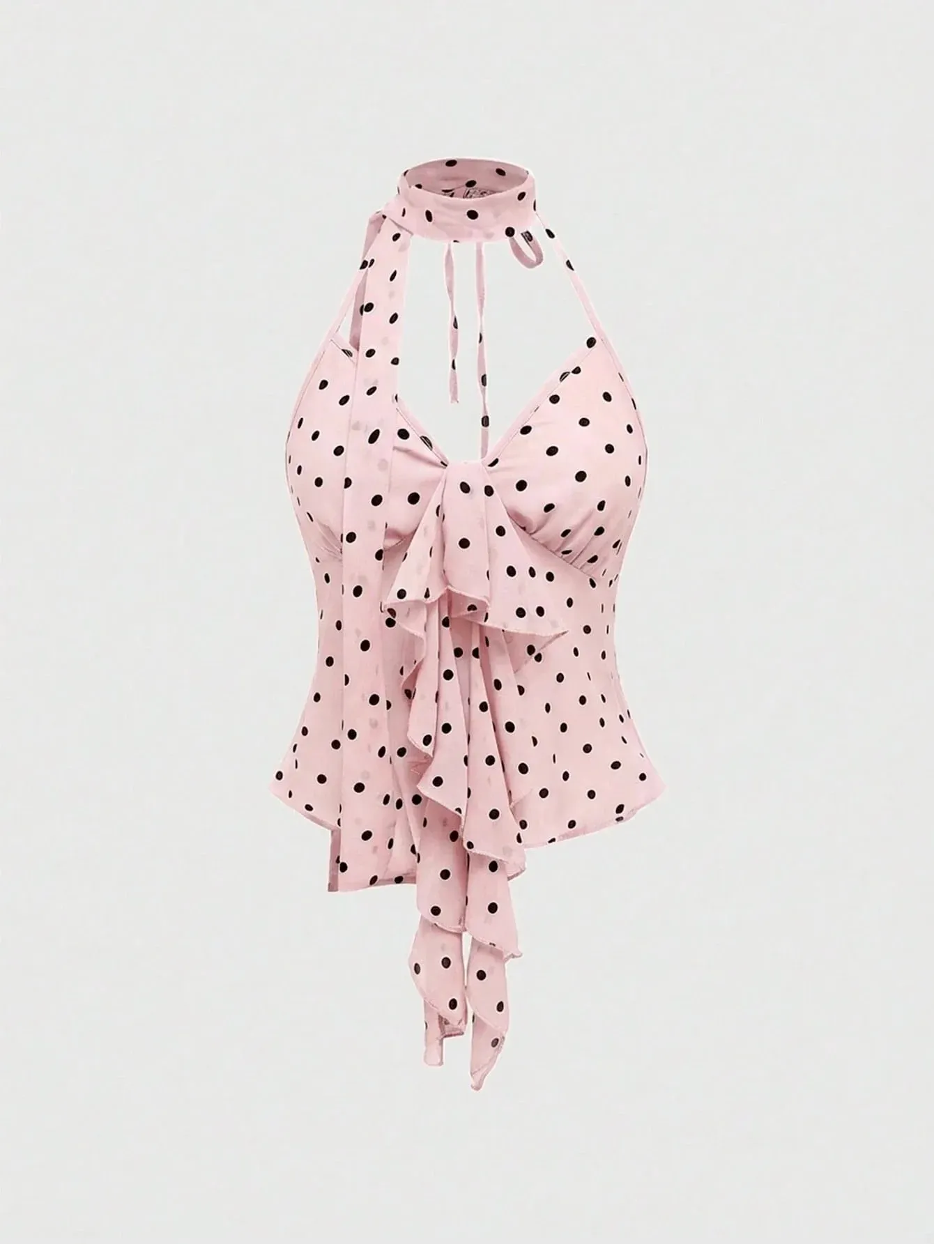 Y2K Spicy Girl Sleeveless Tank Vest Women 2026 Summer American Pure Desire Polka Dot Halter Tie Bow Asymmetric Slim Cami Top