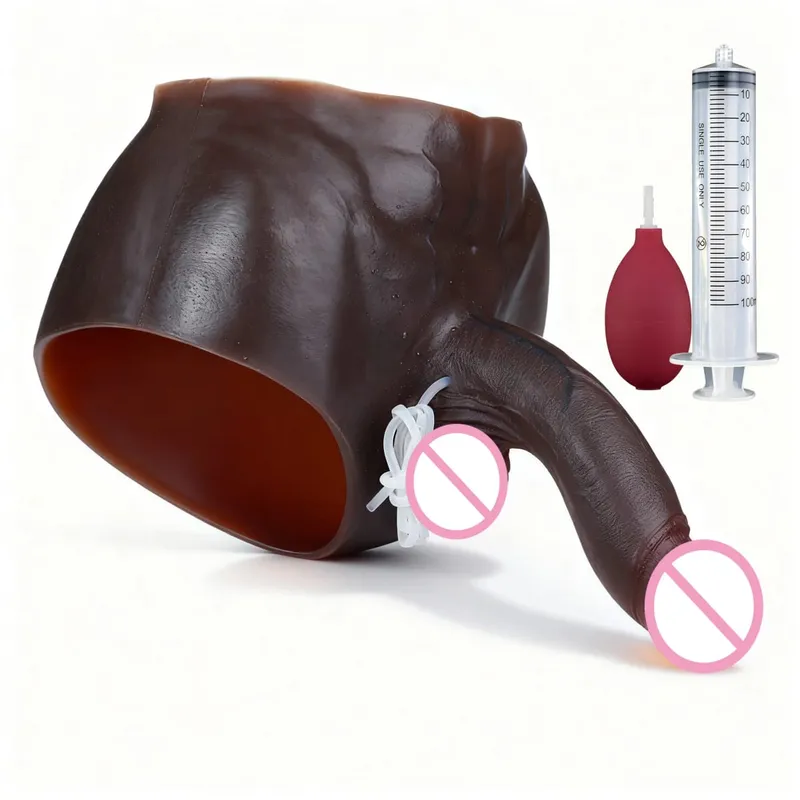 Black Nude Silicone Squirting Panties With Simulated Solid Penis Strapon Big Realistic Ejaculation Dildo Sex Toy For Women