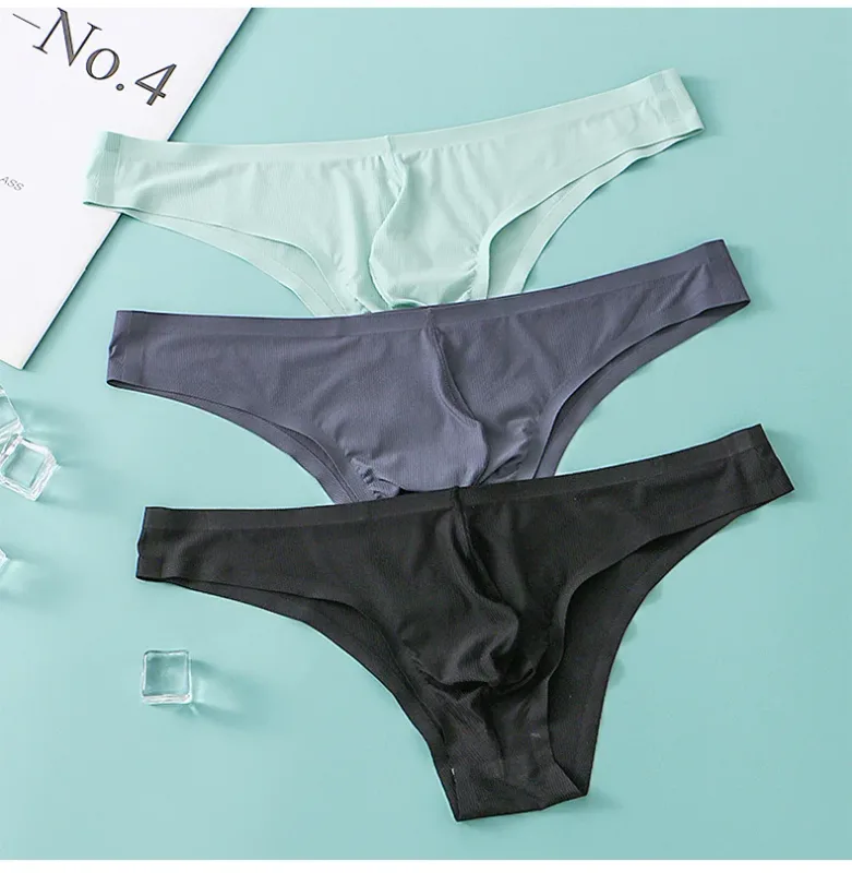Intimo da uomo a triangolo piccolo a mezza anca a vita bassa sexy da uomo giovane slip senza cuciture in seta di ghiaccio mutandine estive leggere e traspiranti — image 14