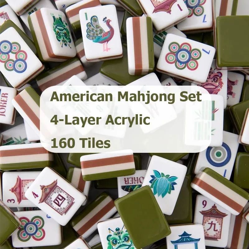 Customizable American Mahjong Sets 160 Tiles 4-Layer Acrylic Mah Jongg Surprise Gifts Mahjong Portable Travel Family Party Games