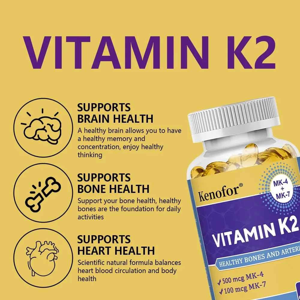 Vitamin K2 Capsules - MK-4 & MK-7 Support Calcium Metabolism Bone Teeth Joint & Cardiovascular Wellness Daily Immune Balance — image 4
