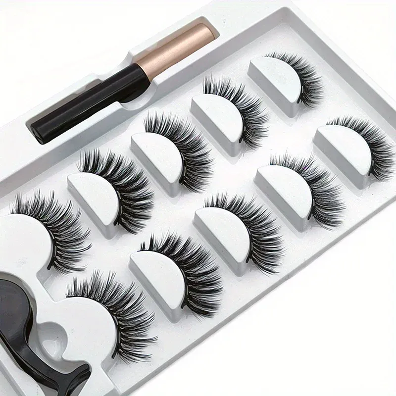 5 Pairs Magnete Eyelashes Set Magnetic Liquid Eyeliner Glue Free Eye Makeup Extend Fluffy Lashes — image 3