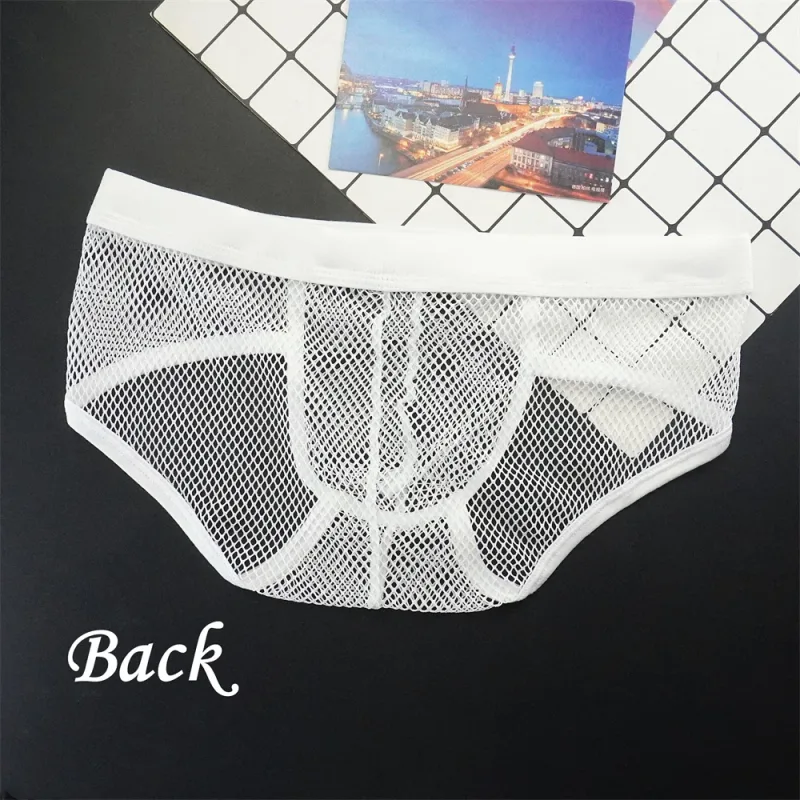 Plus Size Mesh Underwear Men Transparent Large Fishnet U Pouch Briefs Male Low Waist Solid Color Sexy Perspective Male Panties — image 2