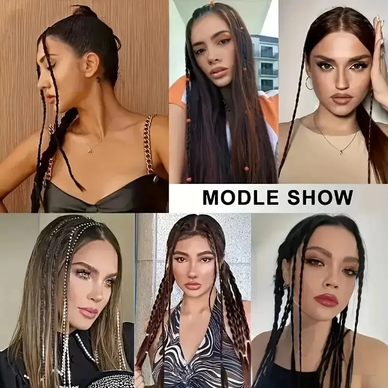4pcs 20"Long Synthetic Clip-In Box Braid Hairpiece Extension Boho Hairstyle High-Temperature Fiber Daily Costume Party K-POP