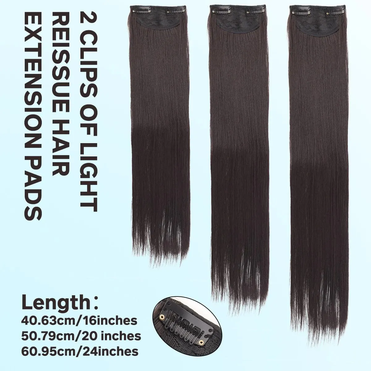 1 cái tổng hợp 16 “20"24" kẹp tóc Bộ tóc giả nữ nhẹ hàng đầu thay thế mái tóc dài thẳng