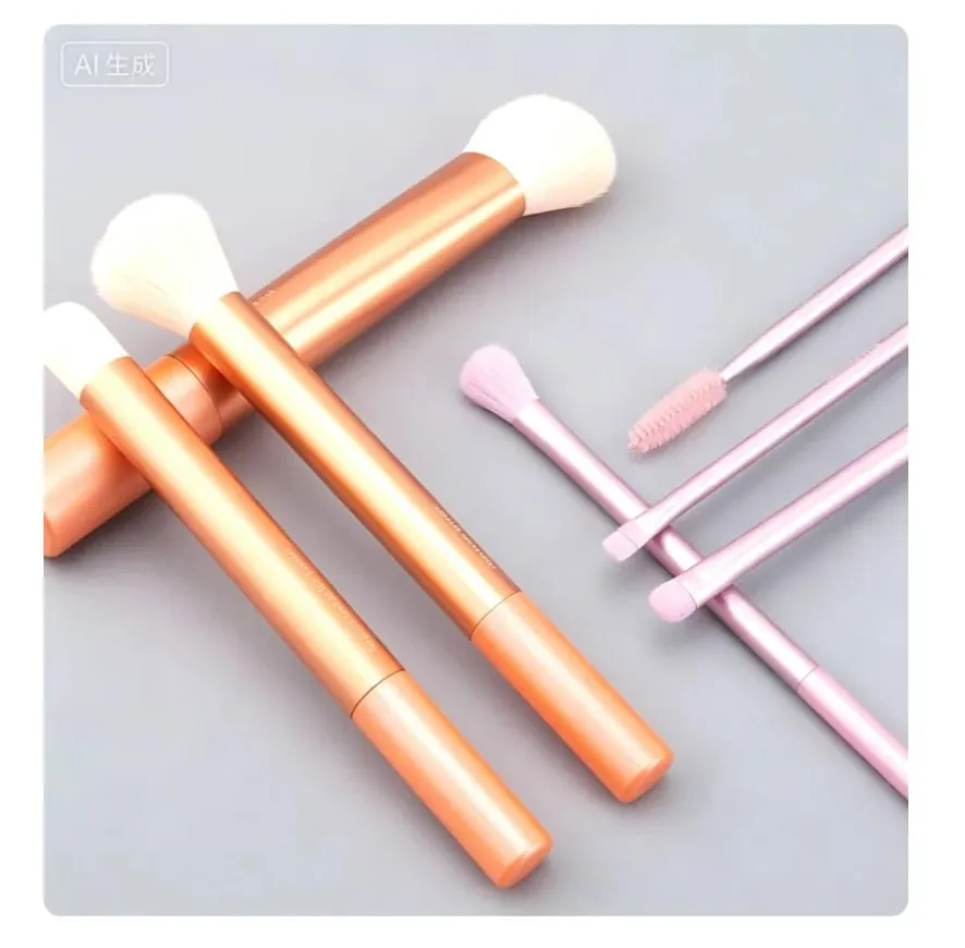 7Pcs R Series Orange Slanted Cut Makeup Brush Set with Beauty Sponge Blender Fluffy Brushes for Foundation Make-up — image 3