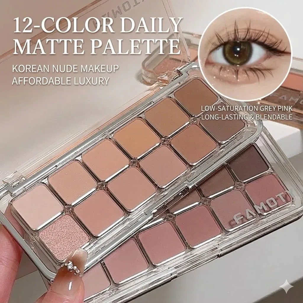 12-Color Low Saturation Eyeshadow Palette Lahat ng Matte Tea Apricot Eye Makeup Palette Araw-araw na Earth Makeup Long Lasting Eye Shadows