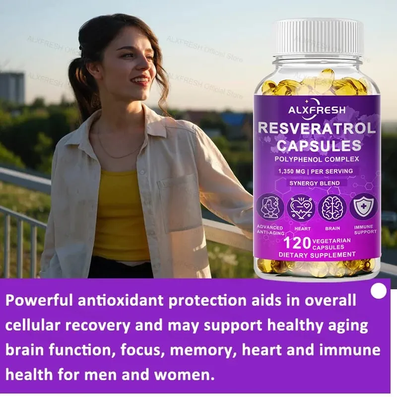 Resveratrol Capsules Supports Cardiovascular Metabolic Health Anti-inflammatory Neuroprotective Effects Antioxidant Anti-aging
