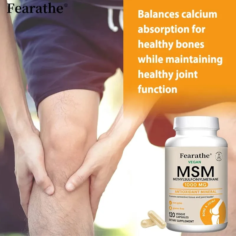 Fearathe Methylsulfonylmethane (MSM) สารต้านอนุมูลอิสระ 1,000 มก. ส่งเสริมสุขภาพข้อต่อ การดูดซึมแคลเซียมที่สมดุล ไม่ใช่จีเอ็มโอ ปราศจากกลูเตน — image 6