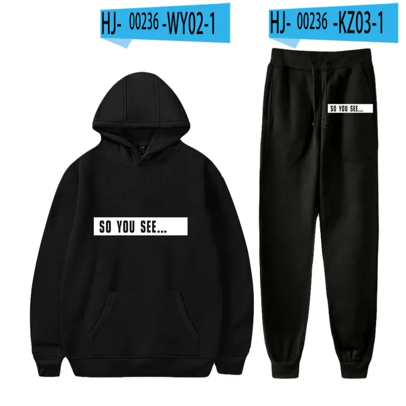 Harajuku Comfortable Funny so you see Print Sweatshirt Sweatpants Suit Men/Women Hoodies+ Trousers Suit Cute 2 Piece Set Clothes
