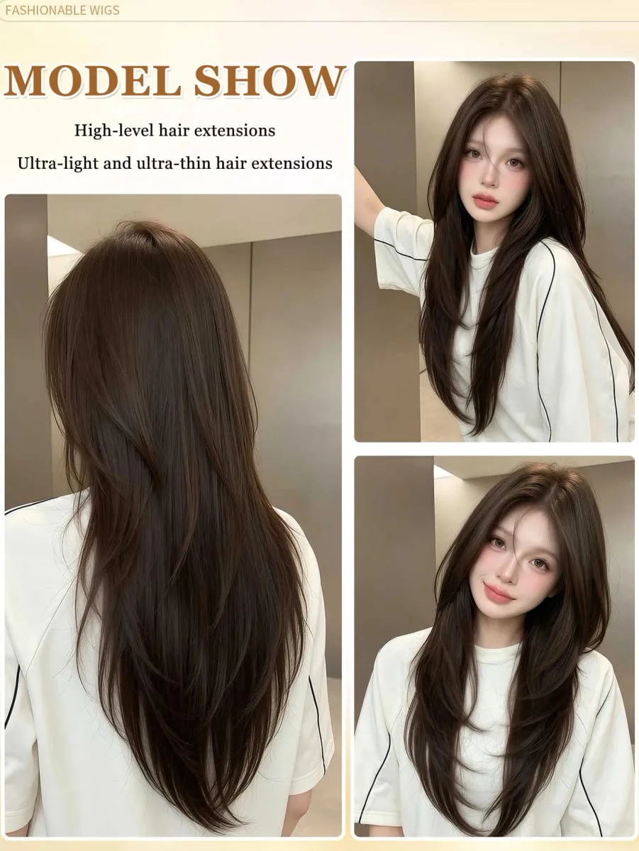 Synthetic High-layer Inward Curl Hair Extensions for Women One-Piece Ultra-thin Invisible Long Straight Hair Extension — image 6