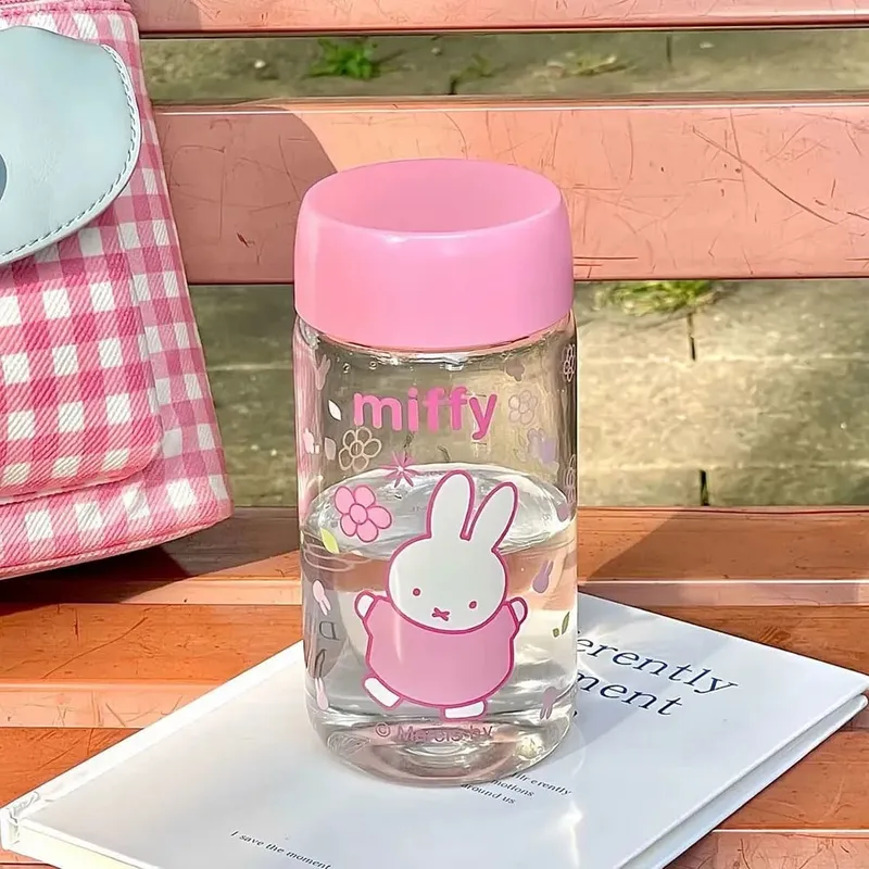Kawaii miffy bonito copo de água verão dos desenhos animados coelho impressão estilo simples transparente plástico portátil xícara café presente da menina — image 4