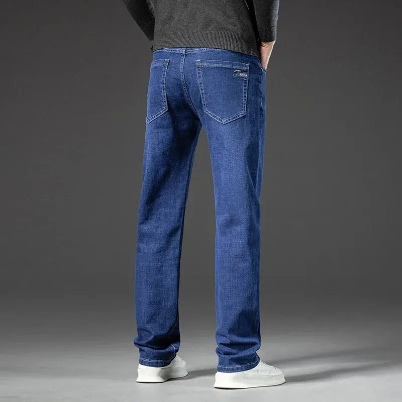 2025 Forår Efterår Mænds Lige jeans Denimbukser Klassisk stil Business Stretch Casual Bukser Large Størrelse 40 42 44 46