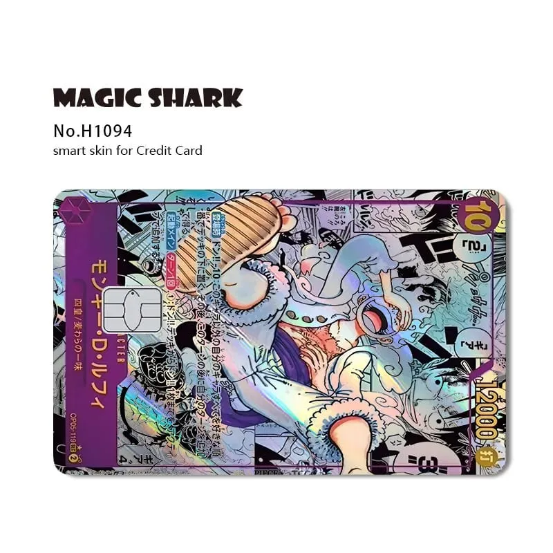 Magic Shark Luffy Nami Ace Zorro OP TCG Card Style Lazer Holographic Thin Sticker Film Skin for Debit Credit Card