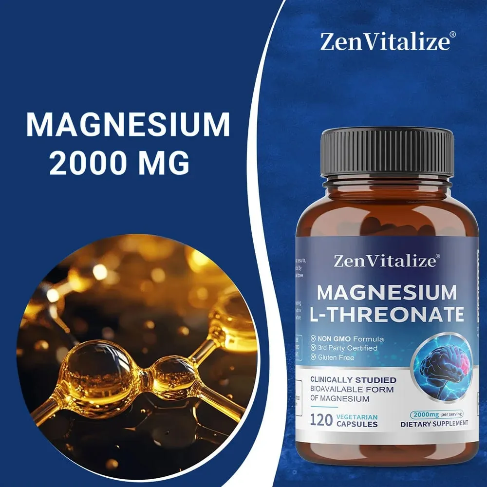 Magnesium L-Threonate Capsules Brain Focus Memory Nerve Health Muscle Strength Sleep Quality & Stress Relief Support