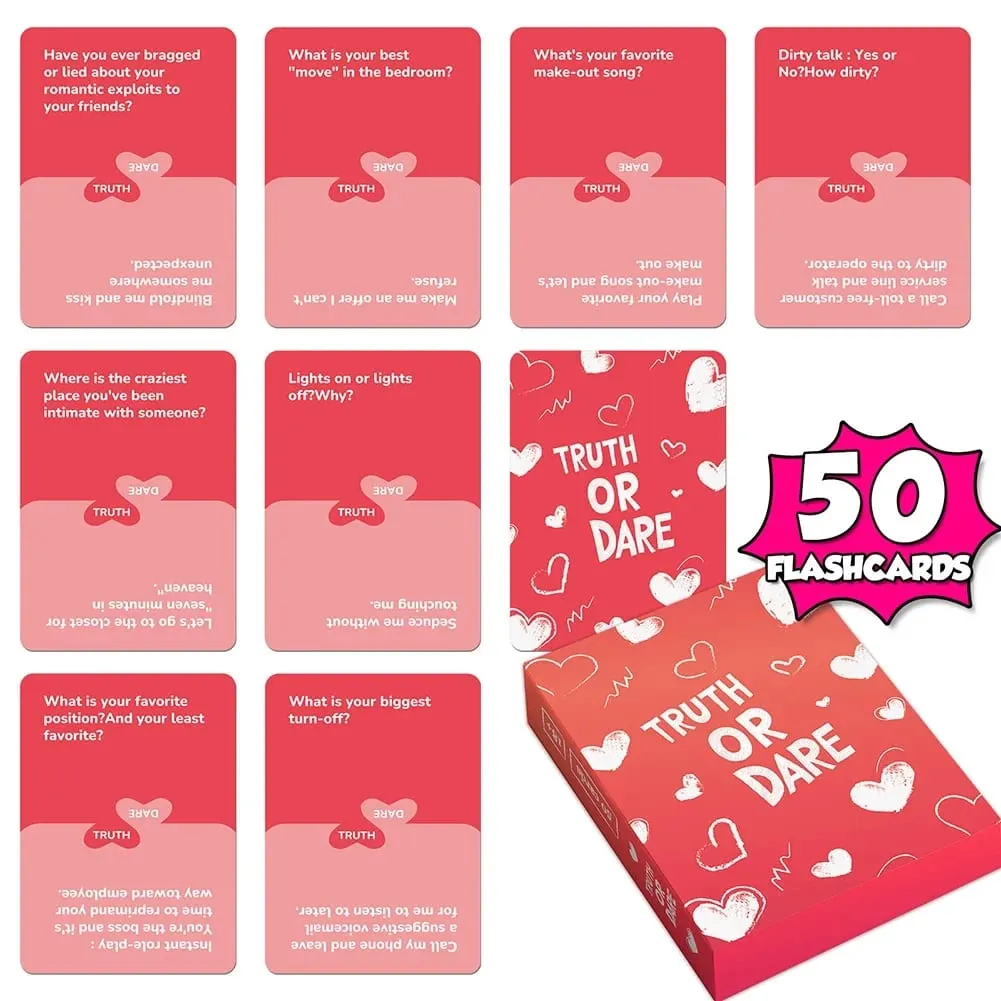 Truth or Dare for Couples Naughty Adult Party Board Game Set 50 Questions Sexy Date Night Drunk Couples Drinking Card Game 5x5cm