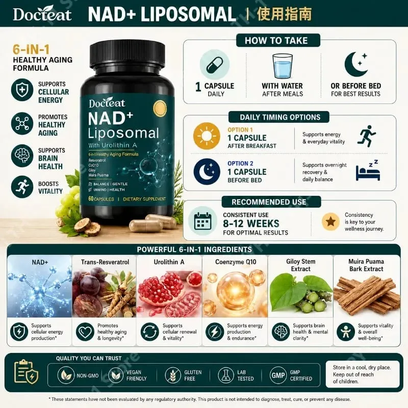 Docteat Liposomal NAD+ Capsules Energy & Healthy Aging Support with Urolithin A Trans Resveratrol CoQ10 Men Women 60 Capsules — image 3