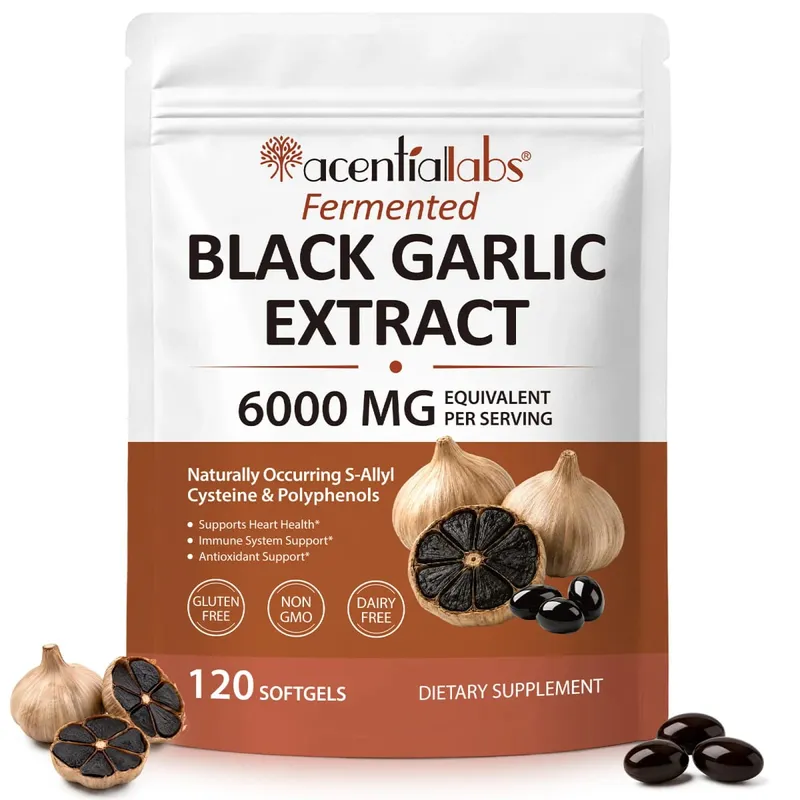 Black Garlic Extract Softgels 600mg 10:1 Concentrate for Heart Wellness Immune Support Digestive Balance Vitality 120 Count