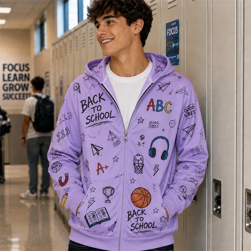 Zip Hoodie Men Back To School 3d Print A+ Graphic Basketball Book Pattern Hoodie New Y2k Gift Casual Street Hooded Sweatshirt — image 5
