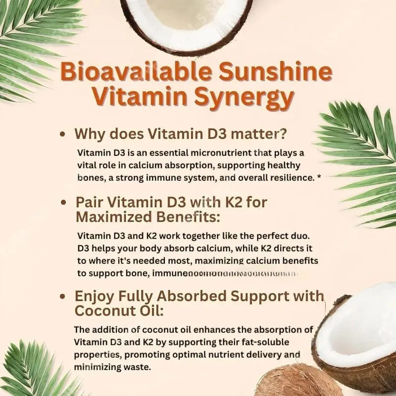 Vitamin D3 K2 Softgels D3 10000 IU + K2 MK-7 200 Mcg Softgels with Coconut Oil 2-in-1 Vitamin D & K Daily Supplement 180 Count — image 5