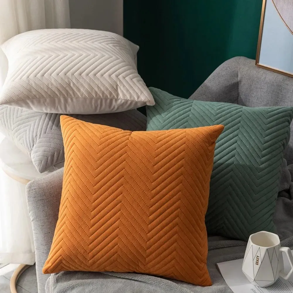 Quilted Velvet Throw Pillow Cover 18x18 Inch Simple Decorative Cushion Case for Home Sofa