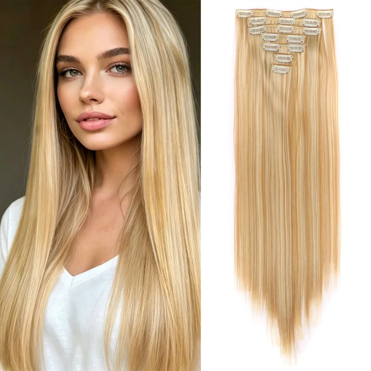 24 Inch Clip-in Hair Extensions 7 Pcs Long Straight Synthetic Hair Extensions Invisible Clip-ins Hairpieces for Women Daily — image 2