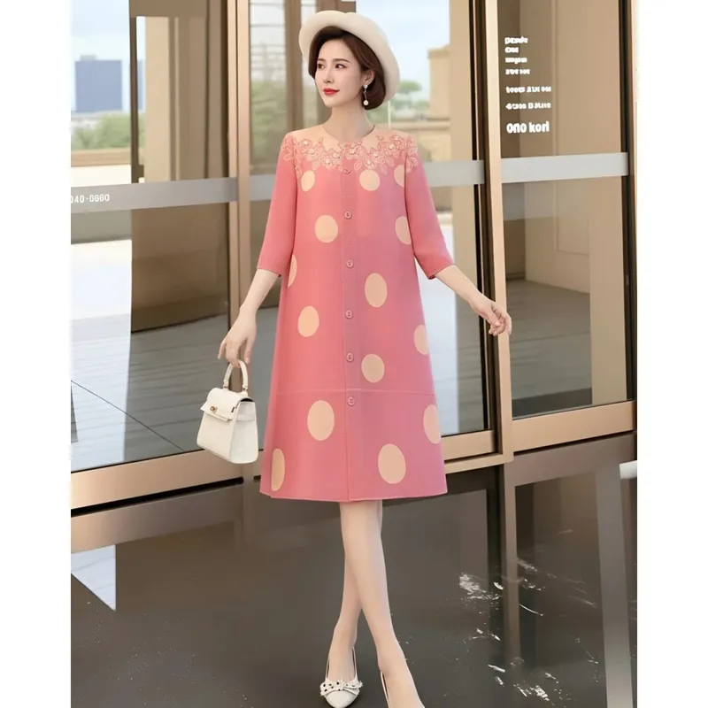 Miyake Pleated Original Polka Dot Dresses Plisse Women Pleats Loose Plus Size 2026 Summer New Casual Versatile Fold Dress — image 8