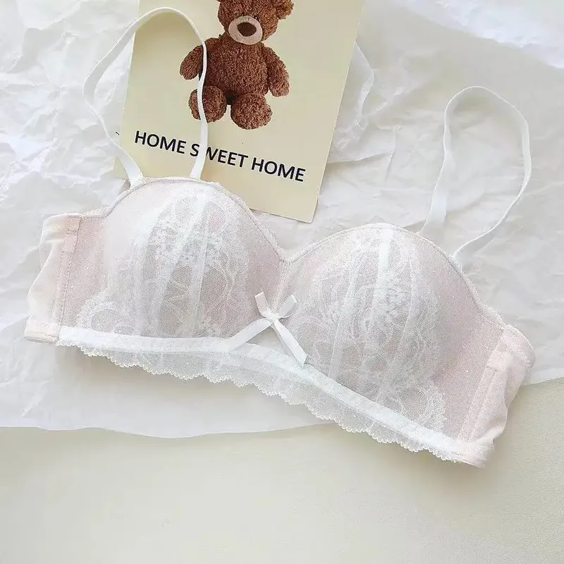 French Lace Half Cup Bra Set Wireless Push Up Small Breast Enhance Lift Anti Sagging Comfort Sexy Lingerie Set for Women